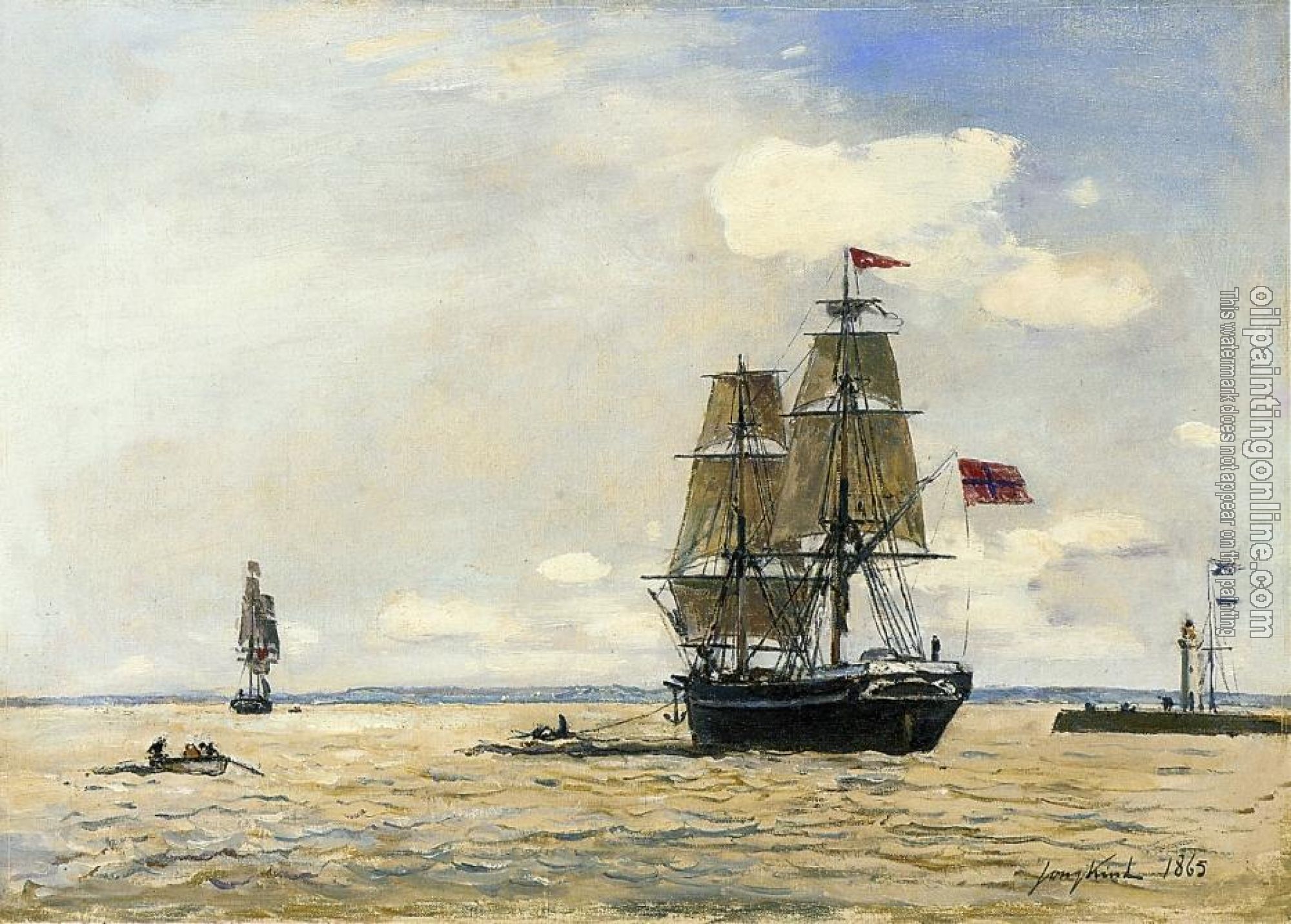 Johan Barthold Jongkind - Norwegian Naval Ship Leaving the Port of Honfleur